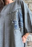 Lindin Linen Blend Crochet Flower Top Washed Charcoal